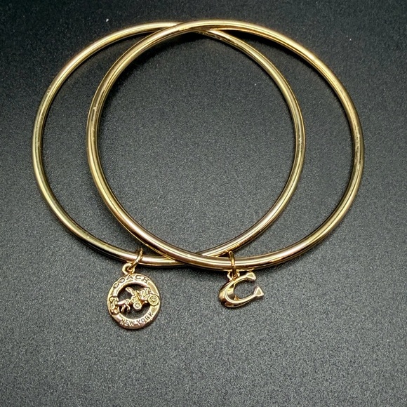 Coach Gold tone Charm Bangle Set of 2 #A103 size 7.75 - Picture 2 of 8